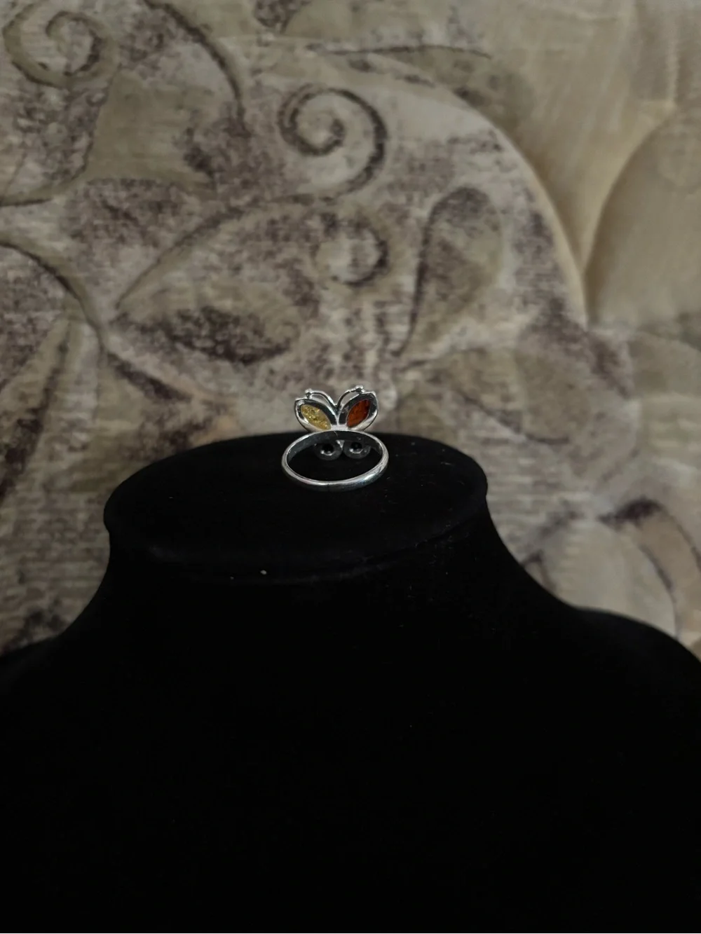 925 Sterling Silver Vintage Multi-Amber Butterfly Ring - Size 6